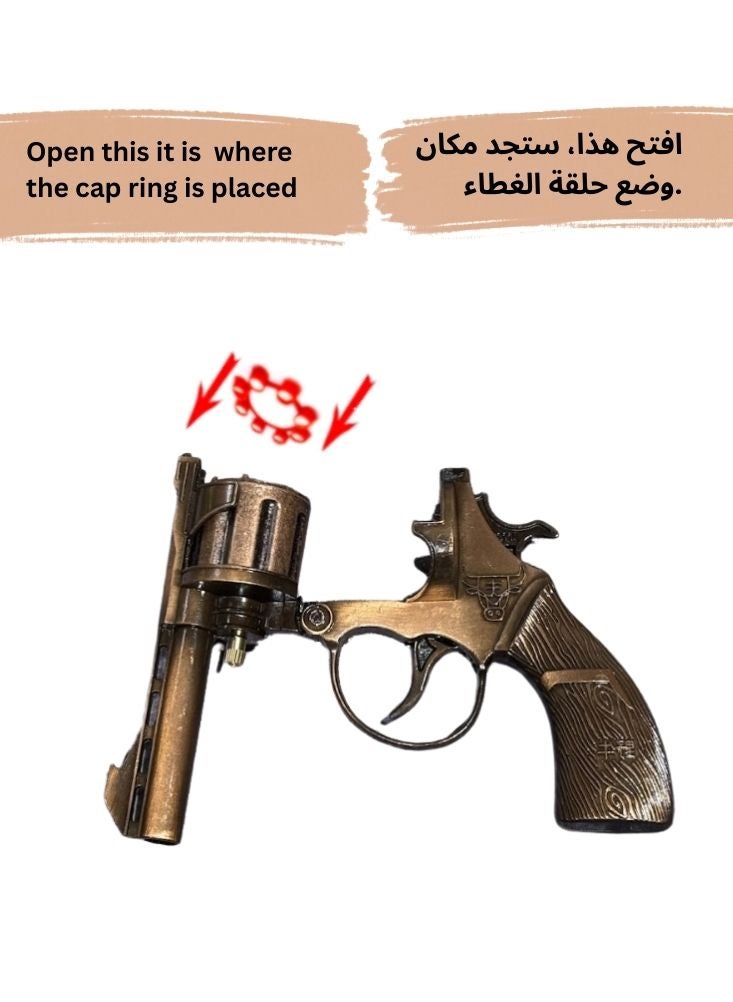 بريميم مسدس لعبة دوار من سبيكة معدنية مطلية بالبرونز - مسدس معدني للأطفال بتصميم كلاسيكي مع حلقات أغطية - Image 4